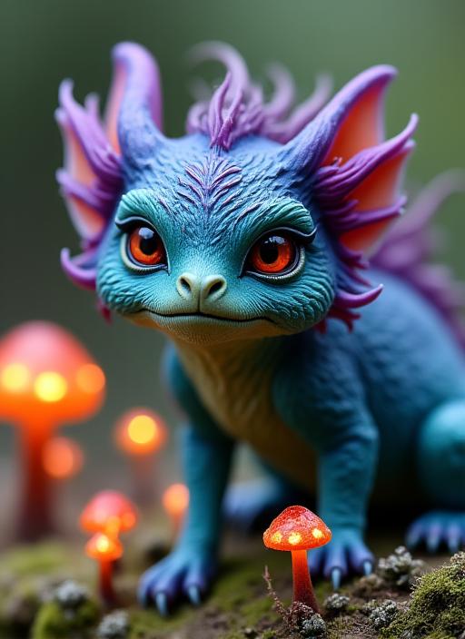 Hand-painted fantasy creature miniature in a magical forest scene